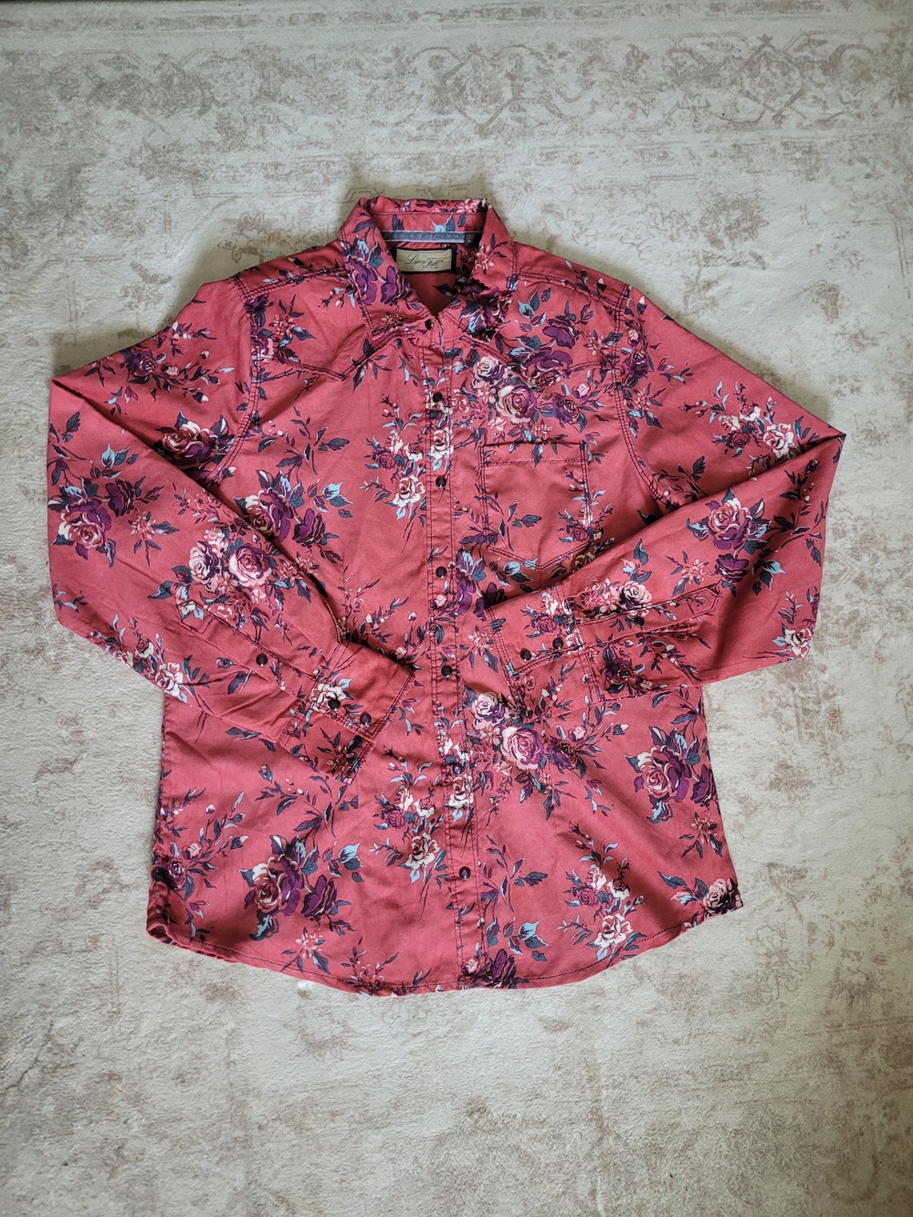 Women Floral Button-Down Shirt in Dusty Rose